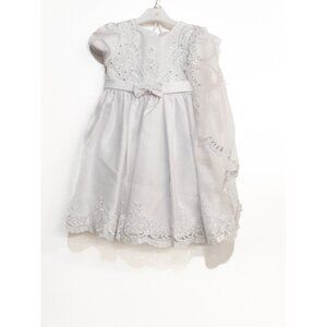 The Rain Kids Corp Toddler Girls White Polyester Tutu Dress Floral Beaded 24M